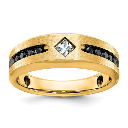 10K Yellow Gold Ibgoodman With Black Rhodium Polished Satin And Grooved 1/2 Carat A Quality White Diamond Ring