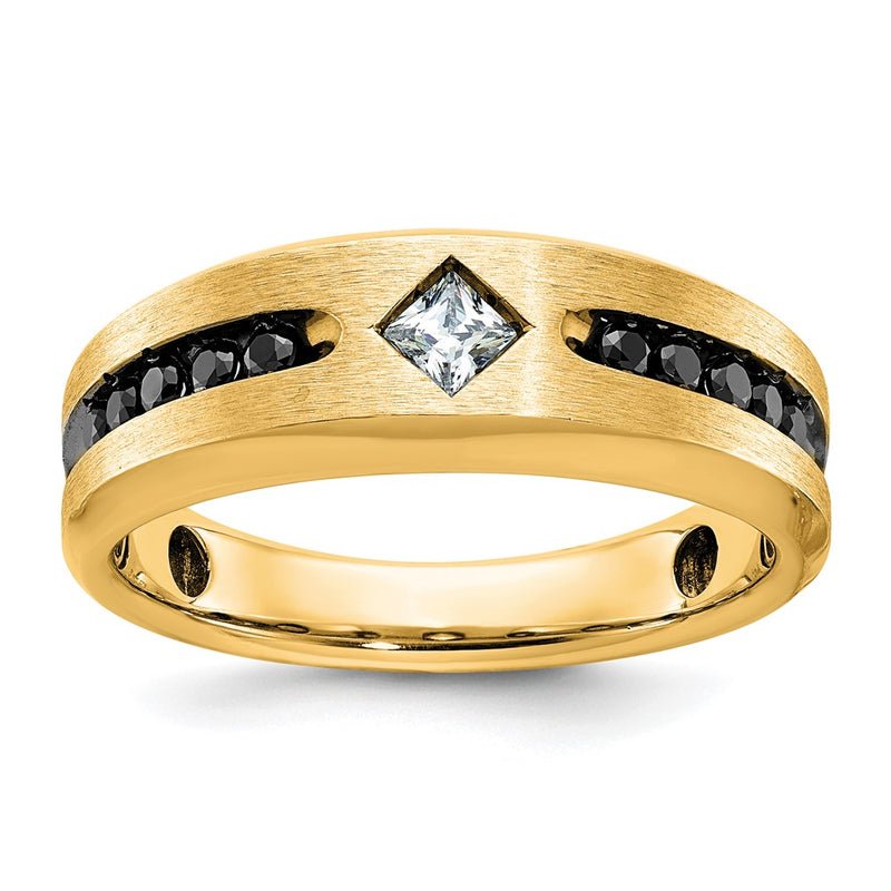 10K Yellow Gold Ibgoodman With Black Rhodium Polished Satin And Grooved 1/2 Carat A Quality White Diamond Ring