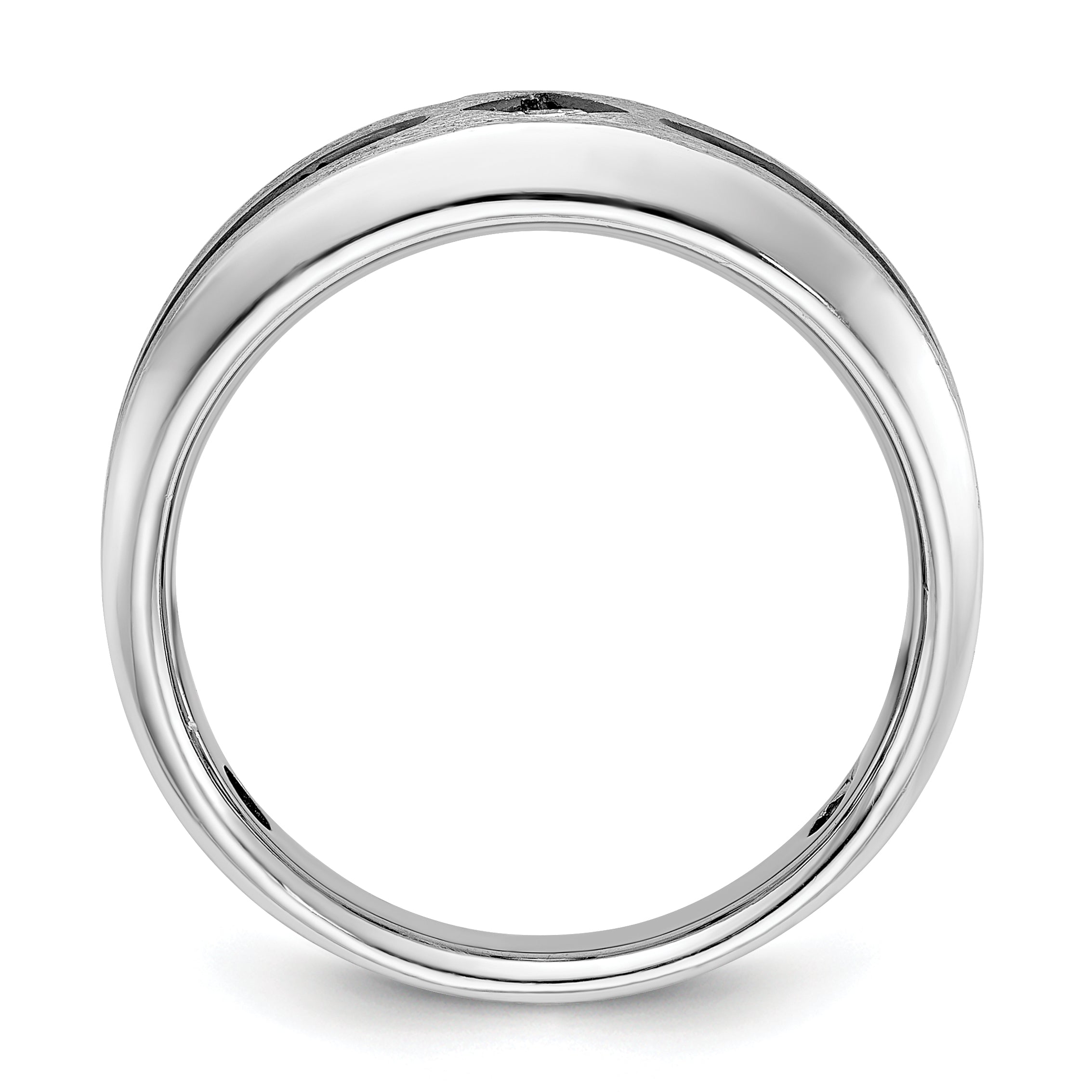 14k White Gold Men's Satin 1/2 carat Black and White Diamond Complete Ring