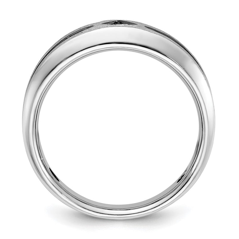 14k White Gold Men's Satin 1/2 carat Black and White Diamond Complete Ring