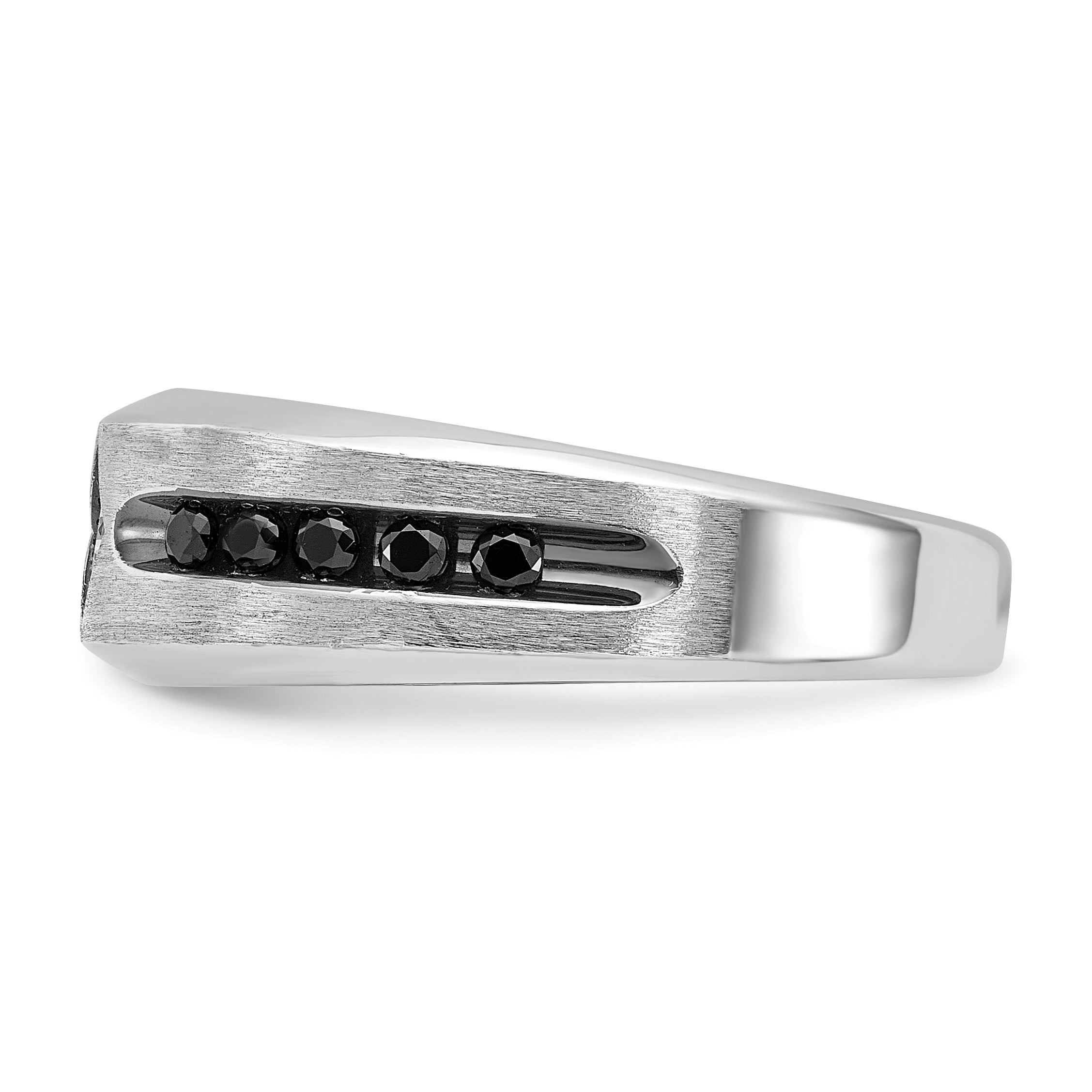 14k White Gold Men's Satin 1/2 carat Black and White Diamond Complete Ring