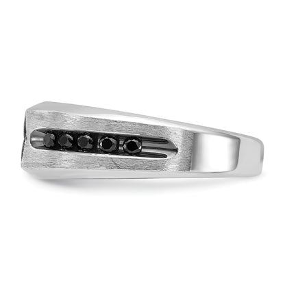 14k White Gold Men's Satin 1/2 carat Black and White Diamond Complete Ring