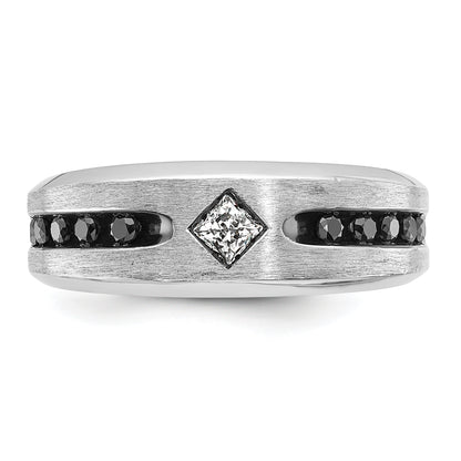 14k White Gold Men's Satin 1/2 carat Black and White Diamond Complete Ring