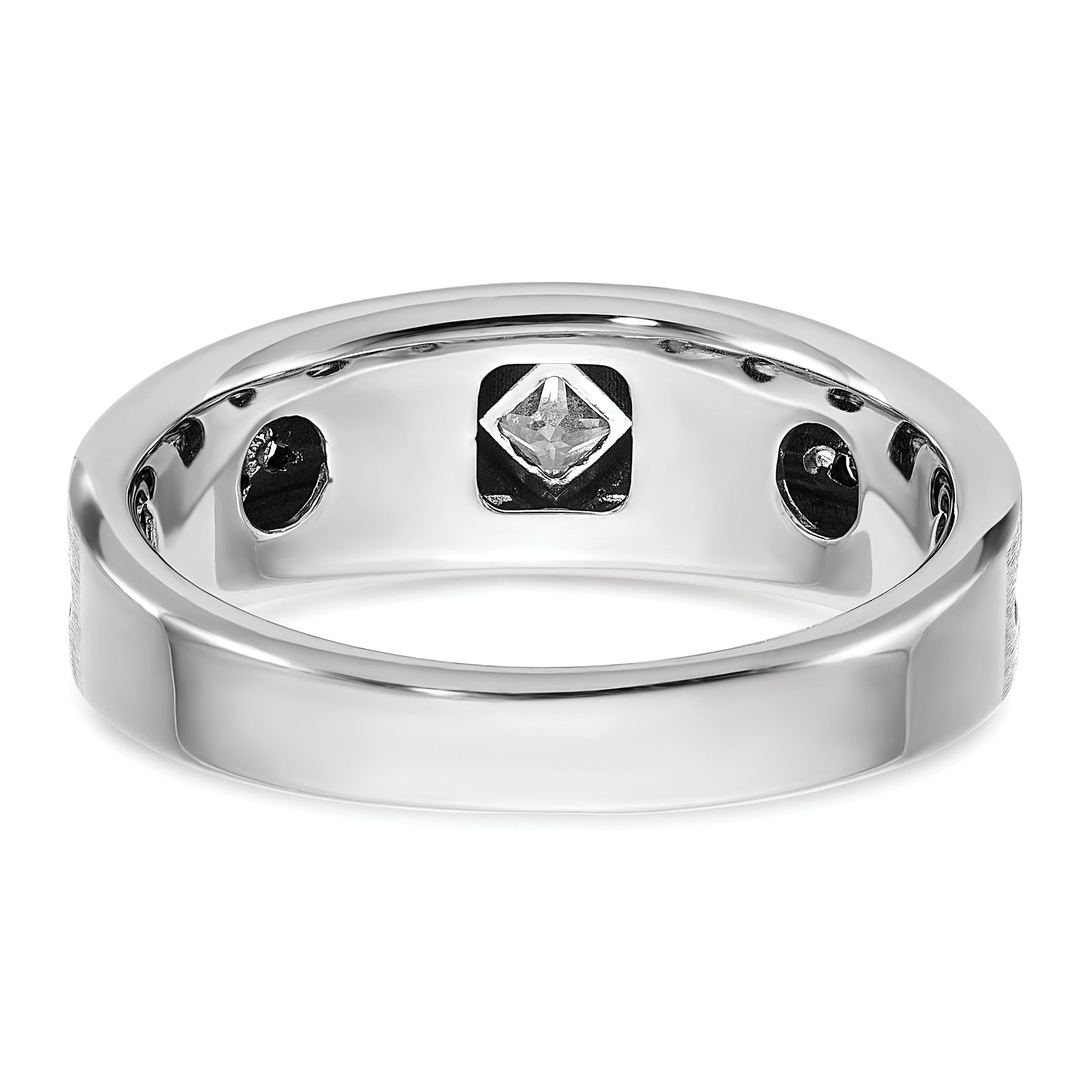 14k White Gold Men's Satin 1/2 carat Black and White Diamond Complete Ring