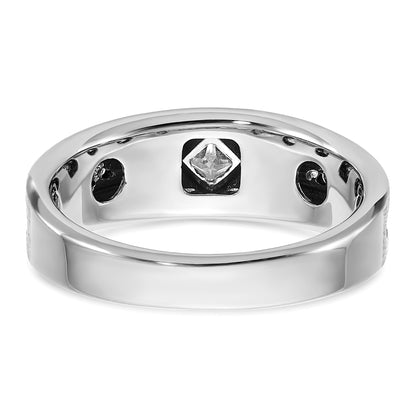 14k White Gold Men's Satin 1/2 carat Black and White Diamond Complete Ring