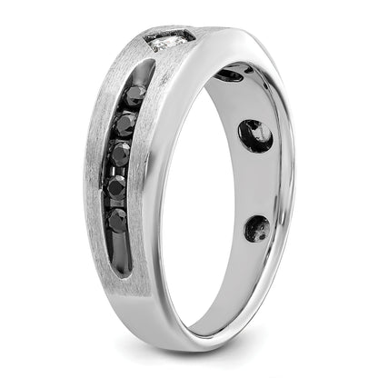 14k White Gold Men's Satin 1/2 carat Black and White Diamond Complete Ring