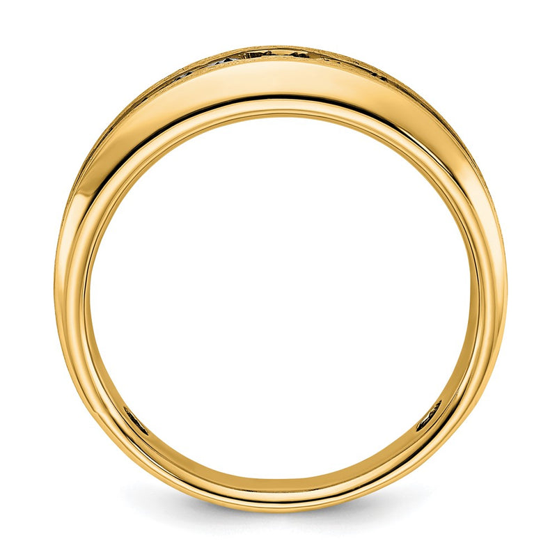 10K Yellow Gold With Black Rhodium Ibgoodman Men'S Polished And Brushed White Diamond Ring