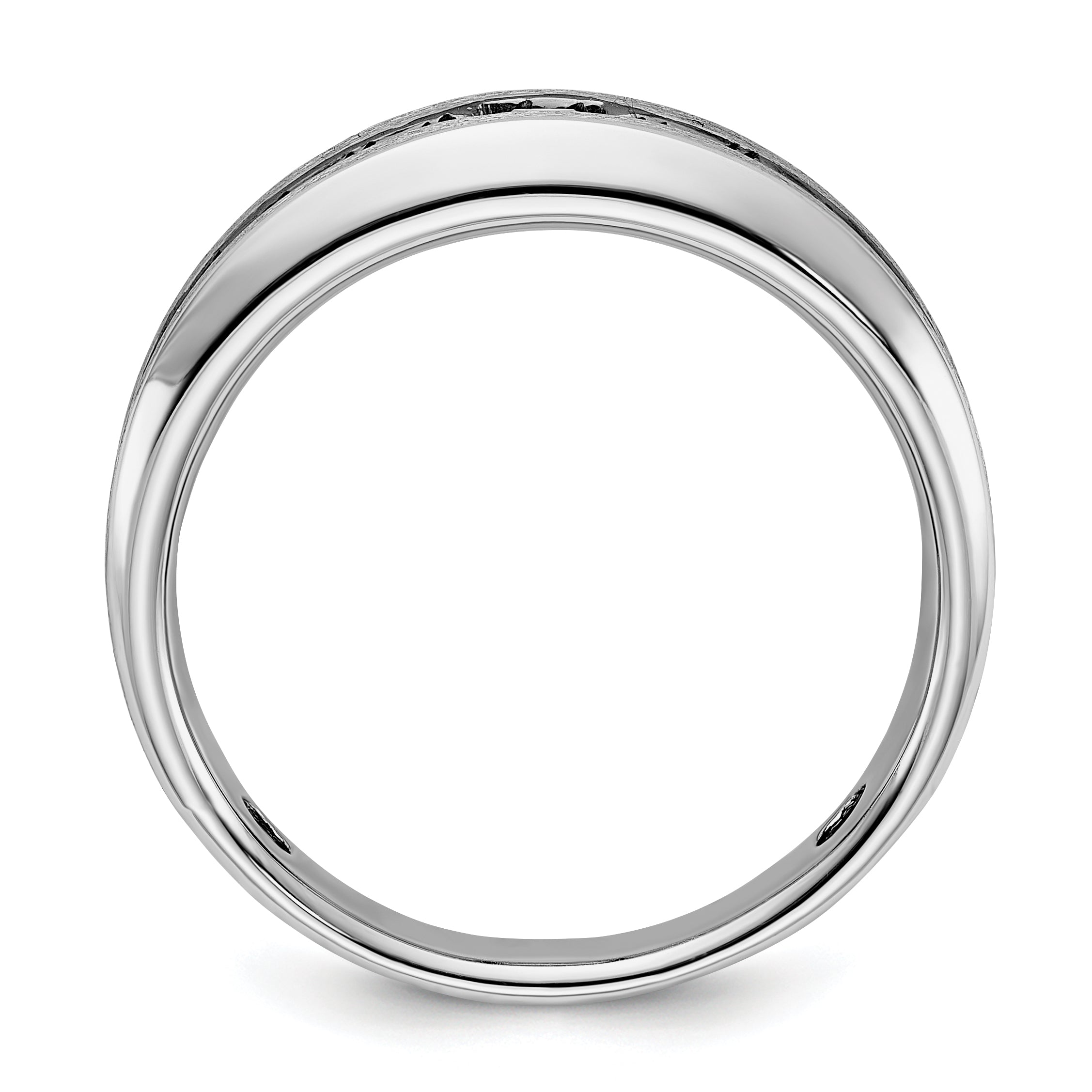14k White Gold with Black Rhodium Men's Polished and Brushed Black and White Diamond Complete Ring
