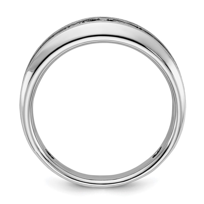 14k White Gold with Black Rhodium Men's Polished and Brushed Black and White Diamond Complete Ring