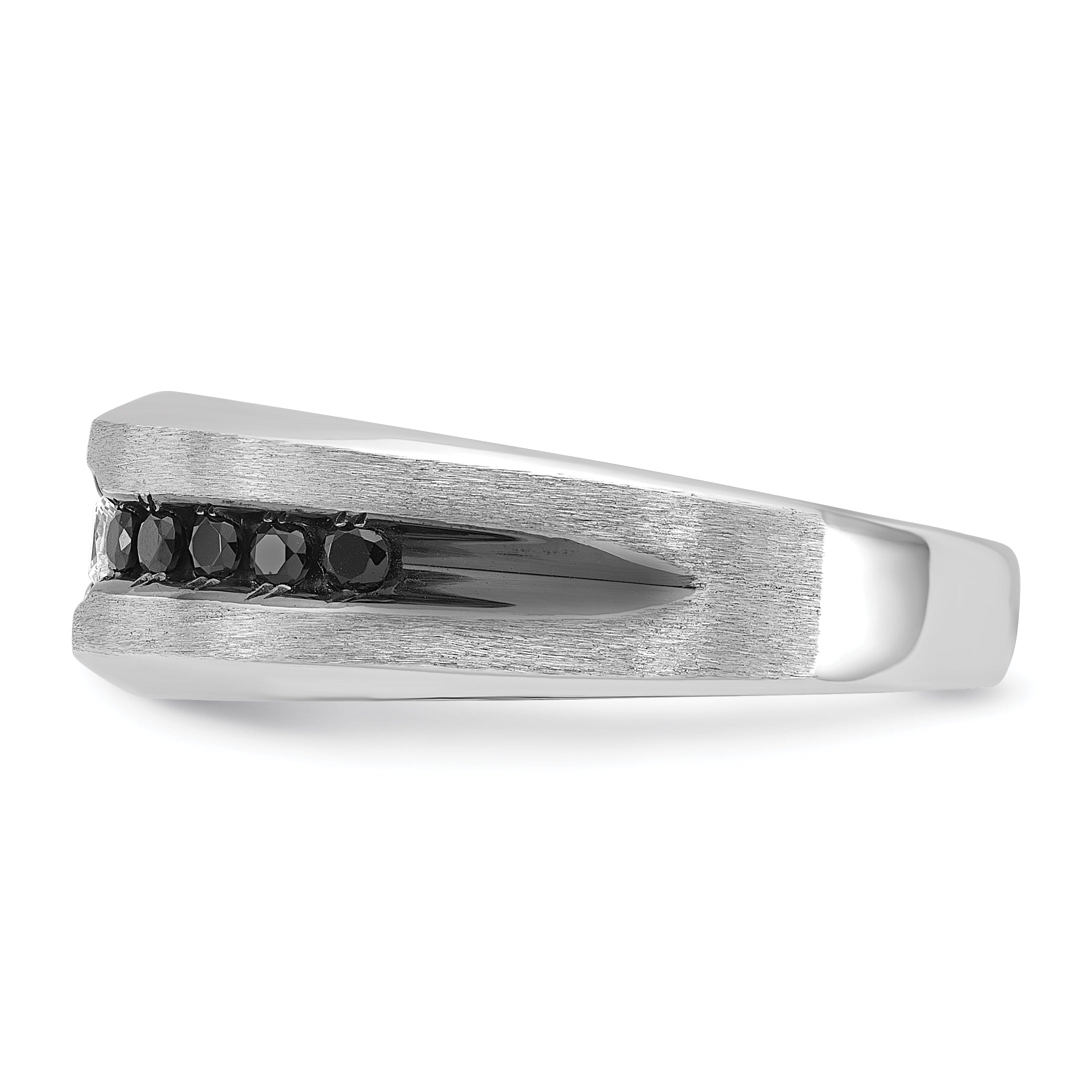 14k White Gold with Black Rhodium Men's Polished and Brushed Black and White Diamond Complete Ring