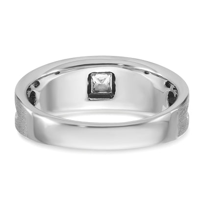 14k White Gold with Black Rhodium Men's Polished and Brushed Black and White Diamond Complete Ring