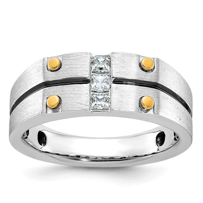 10K Two-Tone Ibgoodman Men'S W/Black Rhod Satin Diamond Complete Ring
