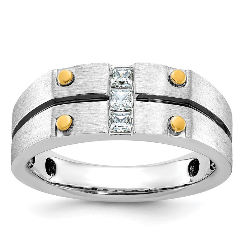 10K Two-Tone Ibgoodman Men'S W/Black Rhod Satin Diamond Complete Ring