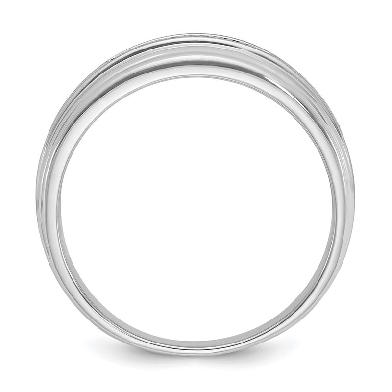 10K White Gold Ibgoodman Men'S Polished Satin And Grooved 5-Stone 1/20 Carat A Quality Diamond Ring
