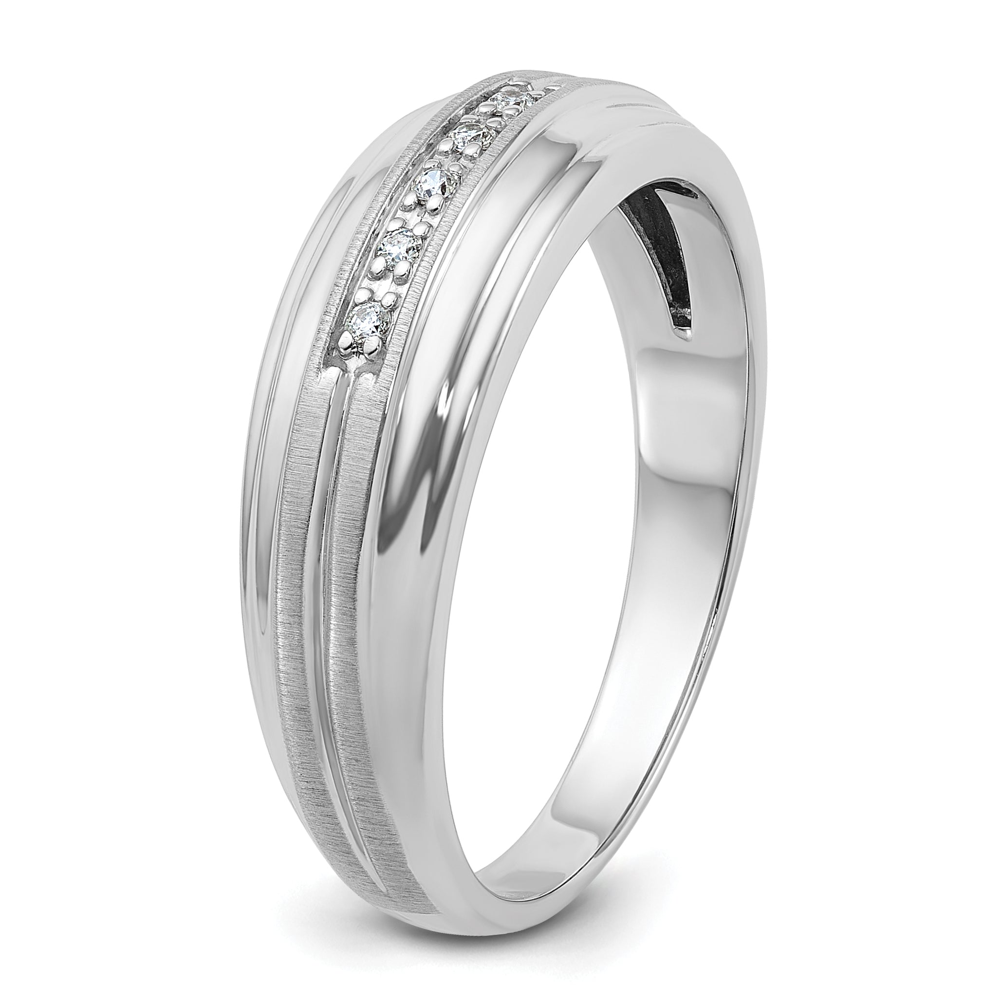 10K White Gold Ibgoodman Men'S Polished Satin And Grooved 5-Stone Ring Mounting
