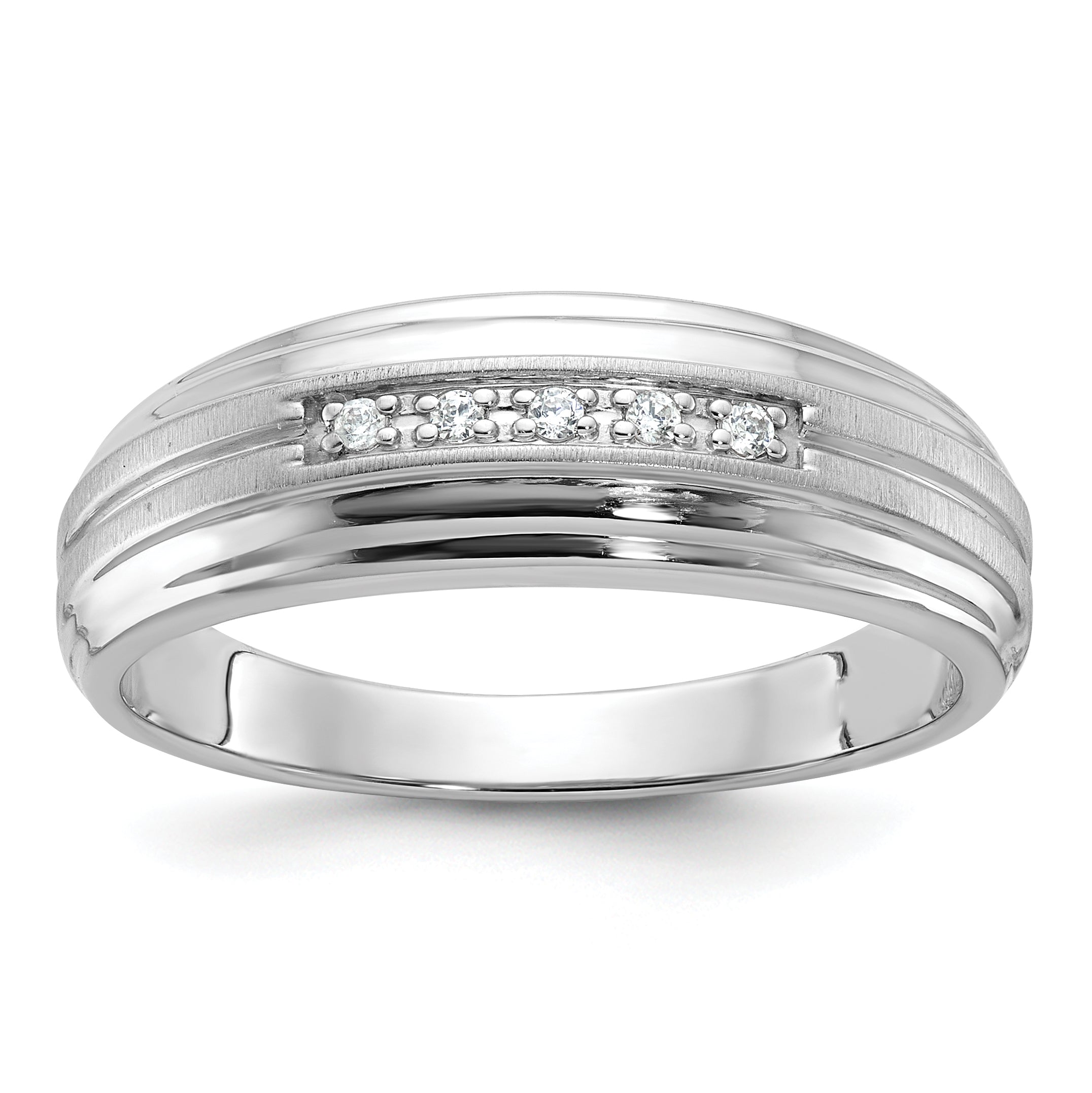 10K White Gold Ibgoodman Men'S Polished Satin And Grooved 5-Stone Ring Mounting
