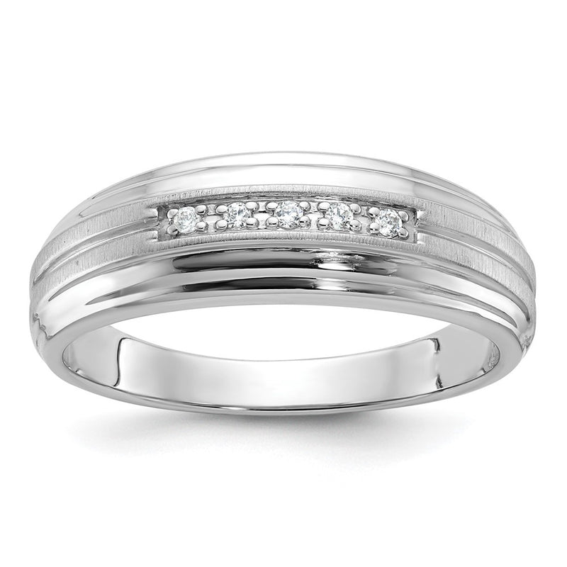 10K White Gold Ibgoodman Men'S Polished Satin And Grooved 5-Stone 1/20 Carat A Quality Diamond Ring