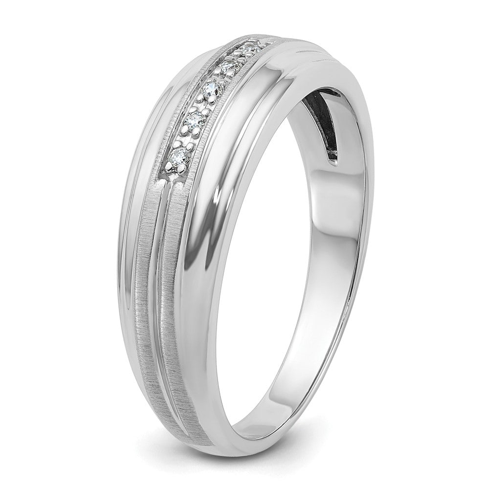 14k White Gold Men's Polished and Satin 1/20 carat Diamond Complete Ring