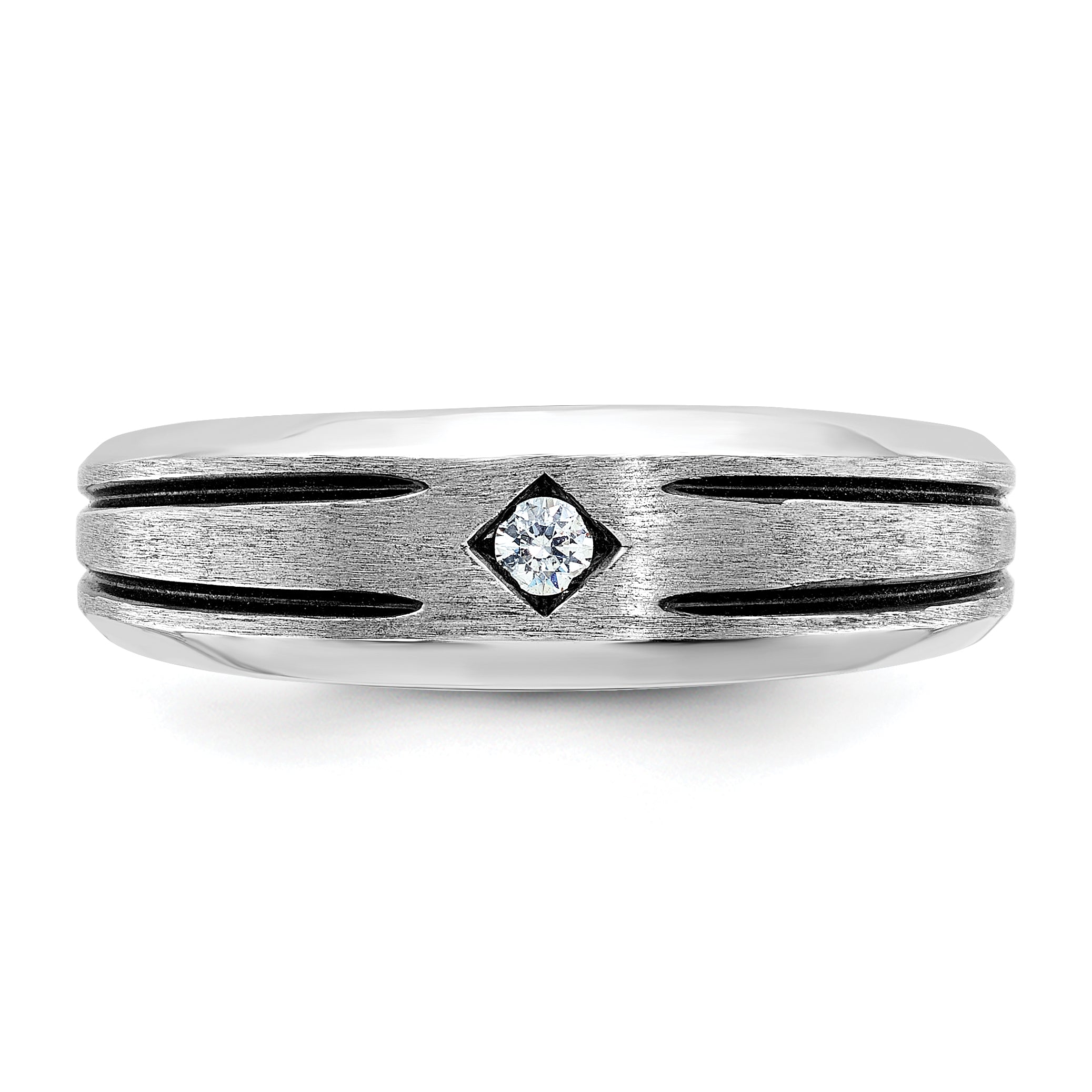 14k White Gold with Black Rhodium Men's Satin 1/20 carat Diamond Complete Ring