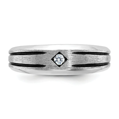 14k White Gold with Black Rhodium Men's Satin 1/20 carat Diamond Complete Ring