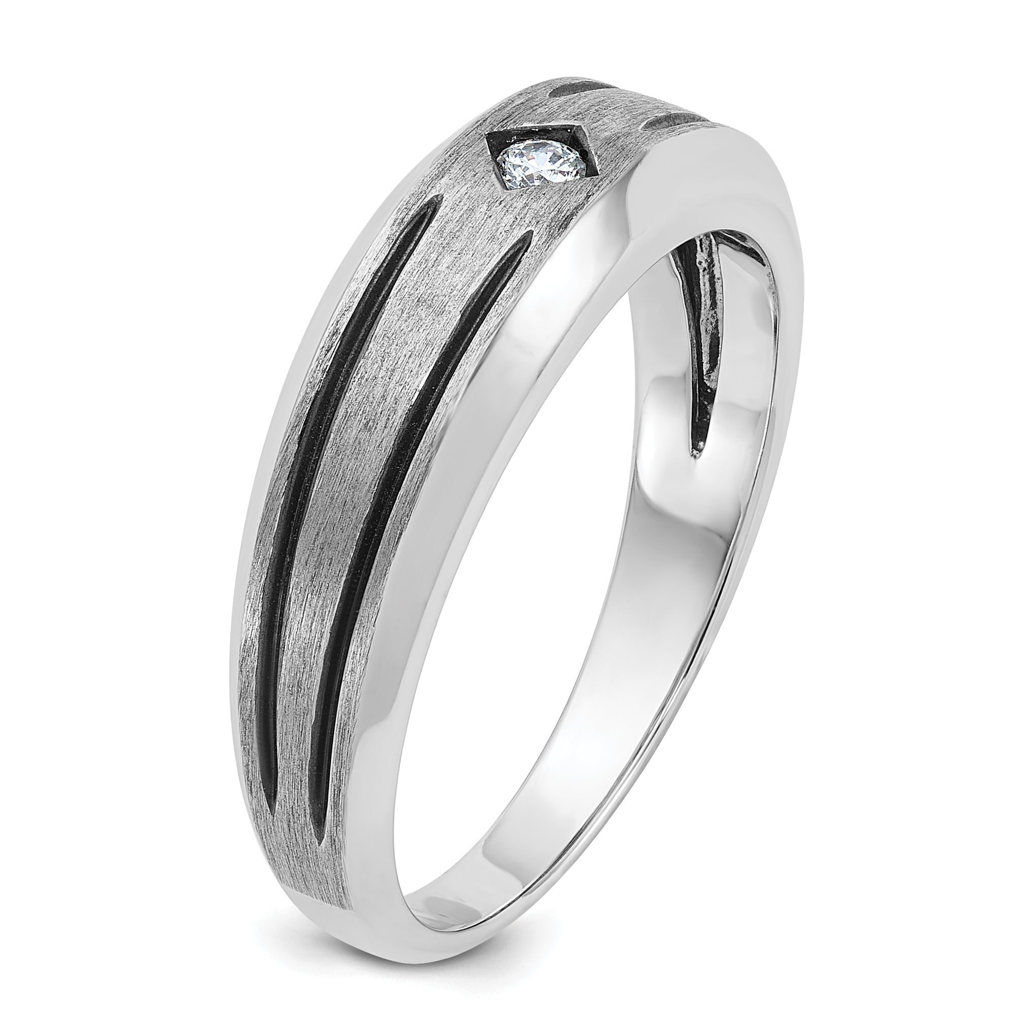 14k White Gold with Black Rhodium Men's Satin 1/20 carat Diamond Complete Ring