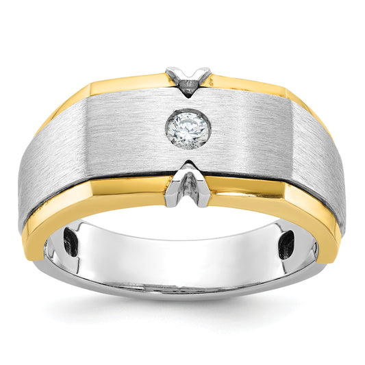 14k Two-tone Gold Men's Polished and Satin Diamond Complete Ring