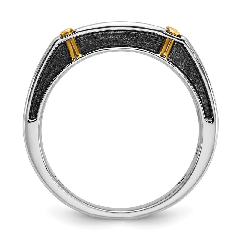 14k Two-tone Two Tone with Black Rhodium 1/2 Ct. Lab Grown Diamond VS/SI+ G+ Five Stone Polished Satin and Grooved Men's Ring