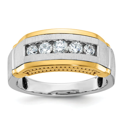 14k Two-tone Gold Men's Polished and Satin 1/2 carat Diamond Complete Ring