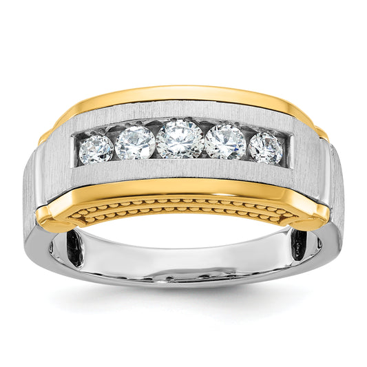 14k Two-tone Gold Men's Polished and Satin 1/2 carat Diamond Complete Ring