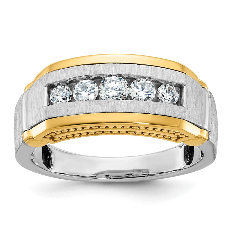 14k Two-tone Gold Men's Polished and Satin 1/2 carat Diamond Complete Ring