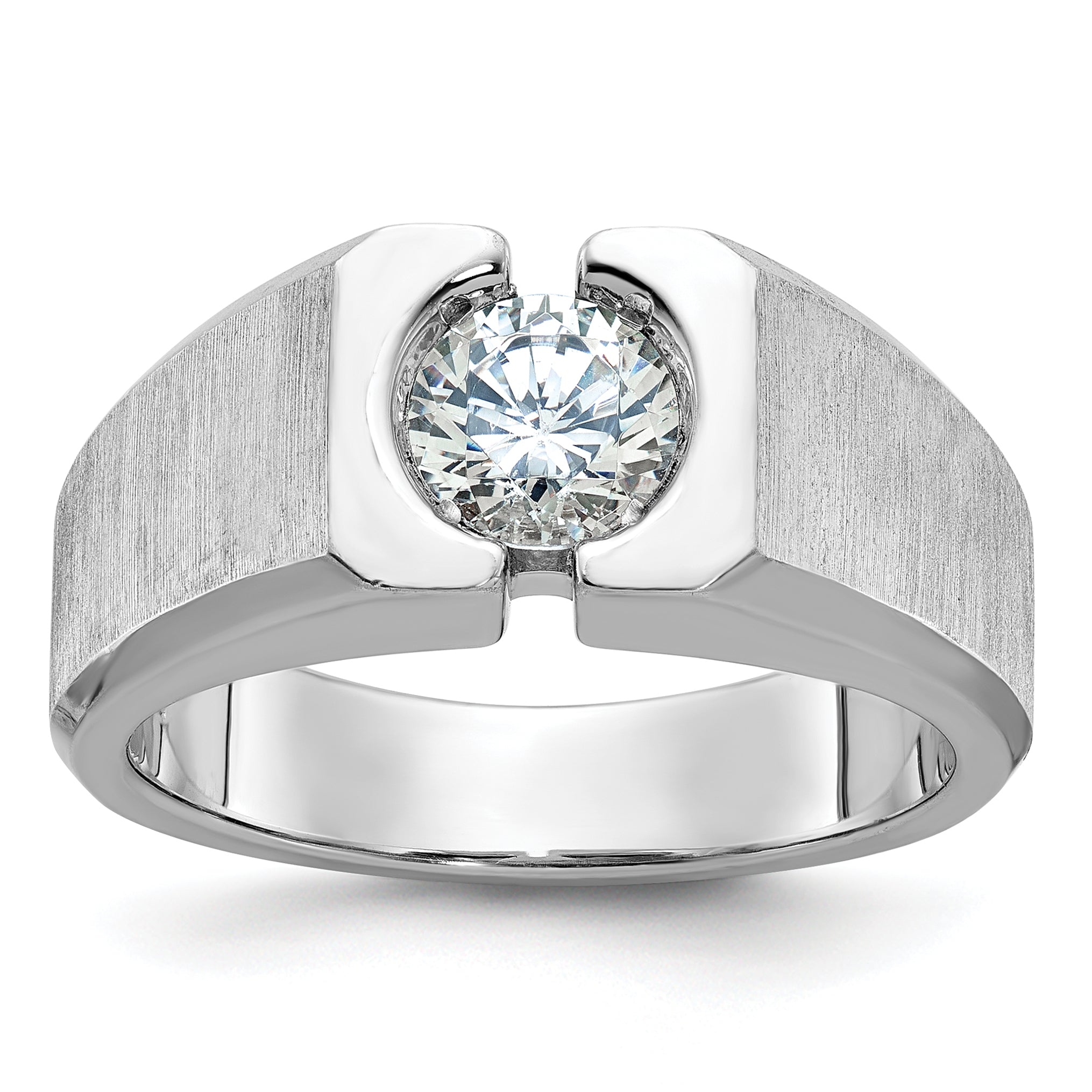 14k White Gold 1 Ct. Lab Grown Diamond VS/SI+ G+ Polished and Satin Men's Ring