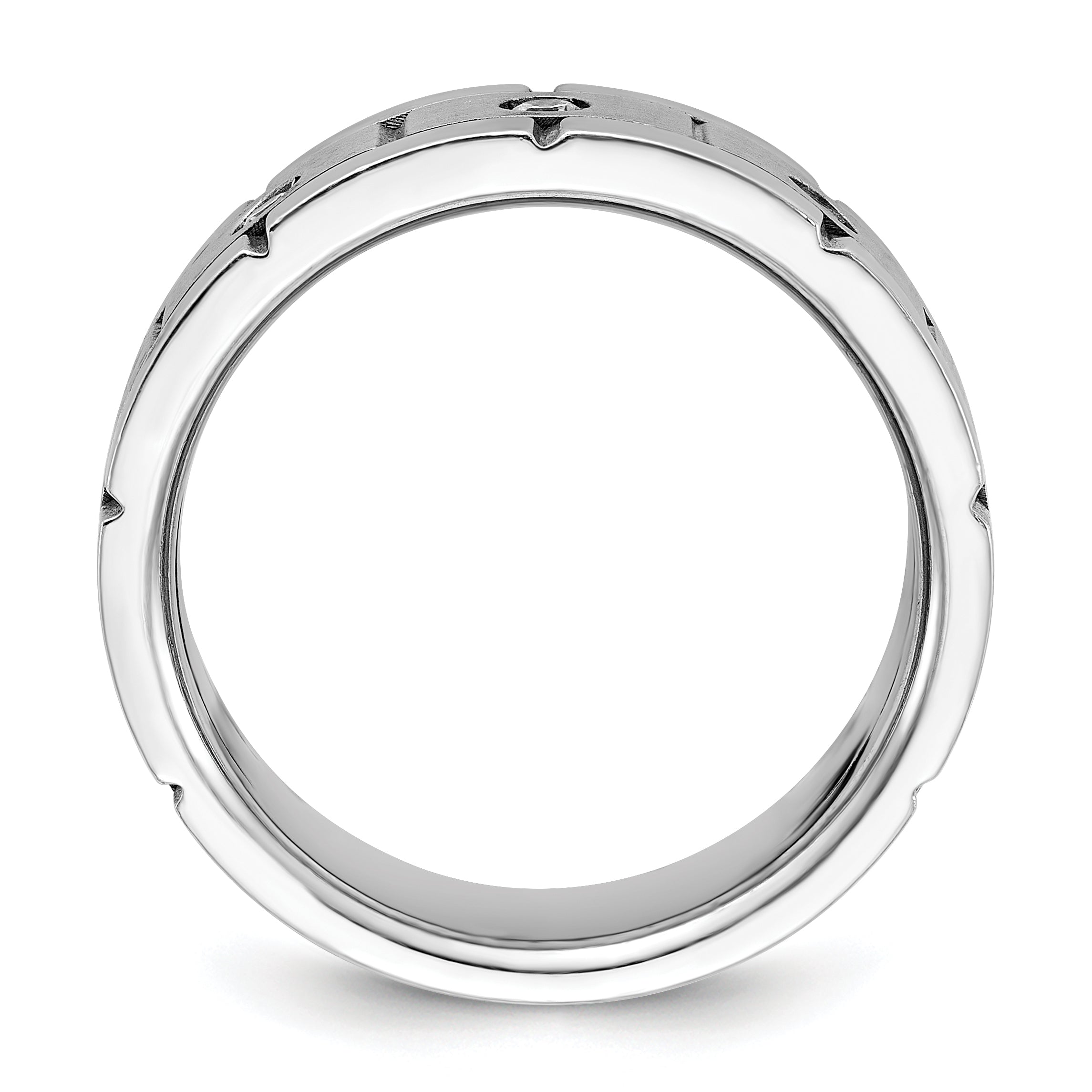14k White Gold 1/6 Ct. Lab Grown Diamond VS/SI+ G+ Three Stone Polished Satin and Grooved Men's Ring