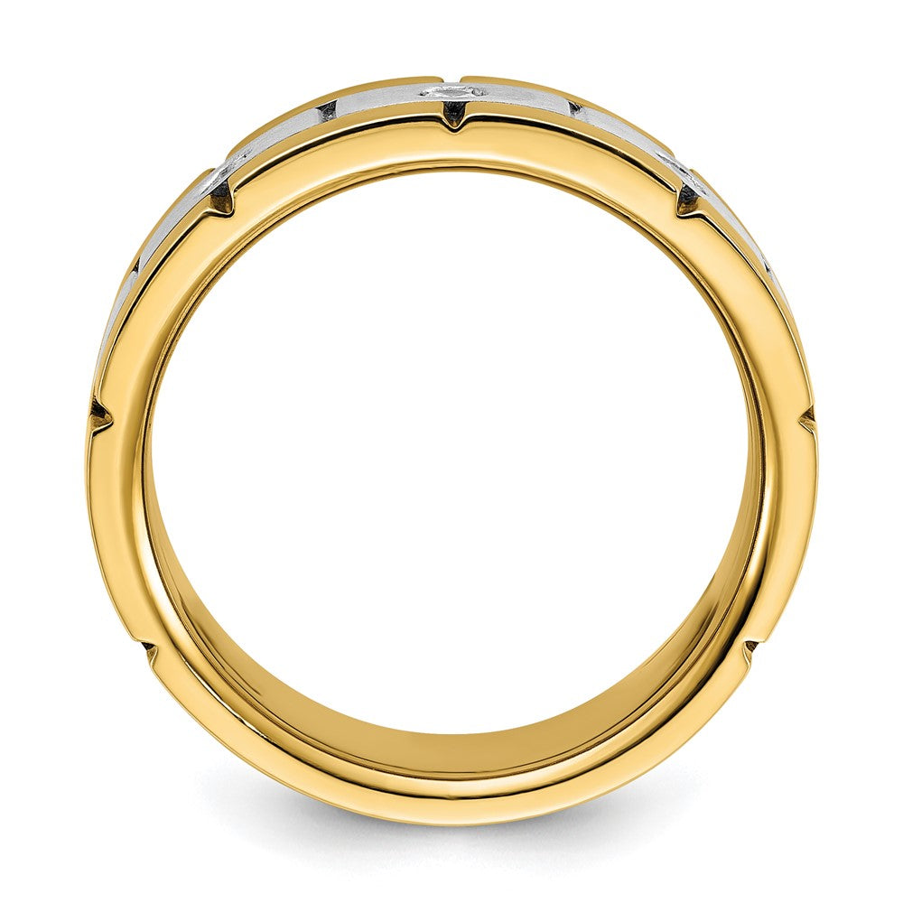 14k Two-tone Gold Men's Polished and Satin 1/6 carat Diamond Complete Ring