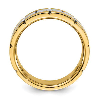 14k Two-tone Gold Men's Polished and Satin 1/6 carat Diamond Complete Ring