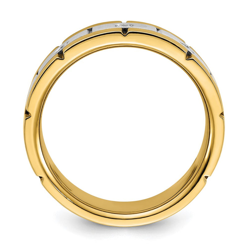 14k Two-tone Gold Men's Polished and Satin 1/6 carat Diamond Complete Ring