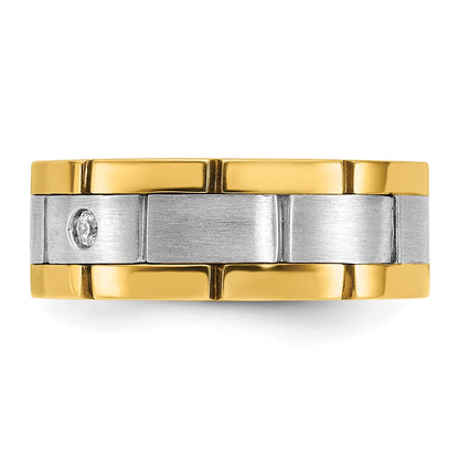 14k Two-tone Gold Men's Polished and Satin 1/6 carat Diamond Complete Ring