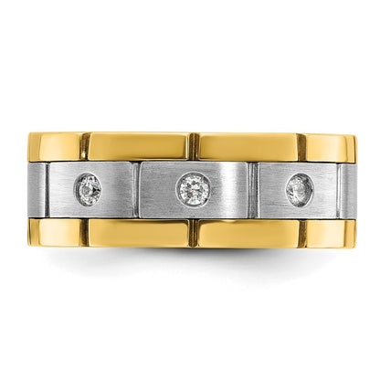 14k Two-tone Gold Men's Polished and Satin 1/6 carat Diamond Complete Ring