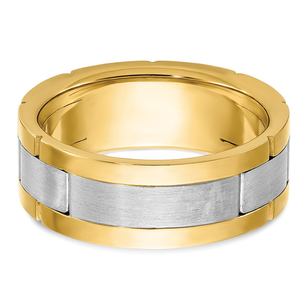 14k Two-tone Gold Men's Polished and Satin 1/6 carat Diamond Complete Ring