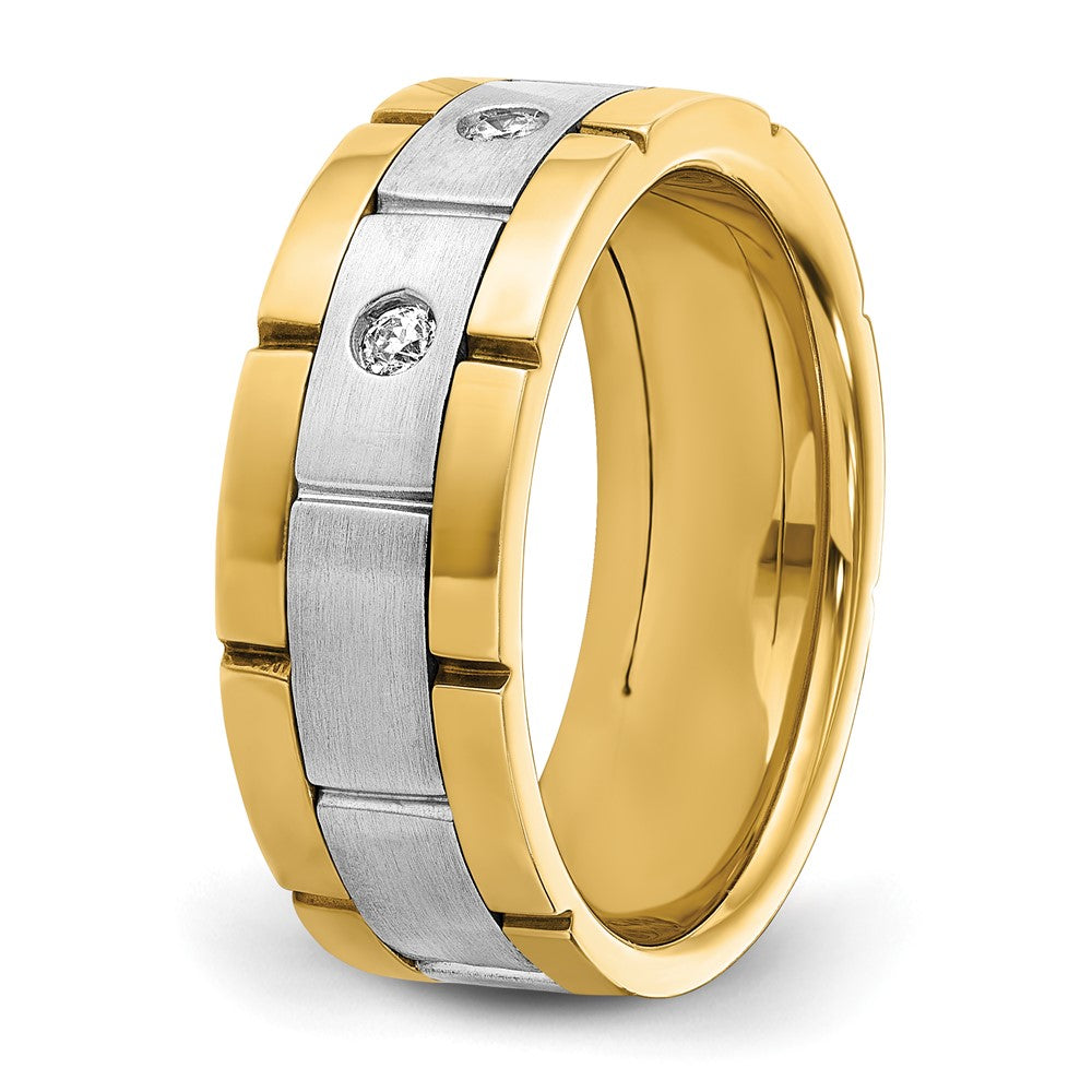 14k Two-tone Gold Men's Polished and Satin 1/6 carat Diamond Complete Ring