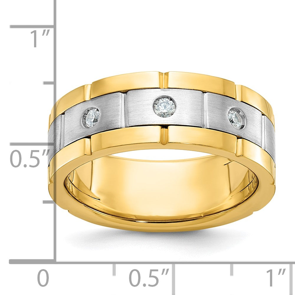 14k Two-tone Gold Men's Polished and Satin 1/6 carat Diamond Complete Ring