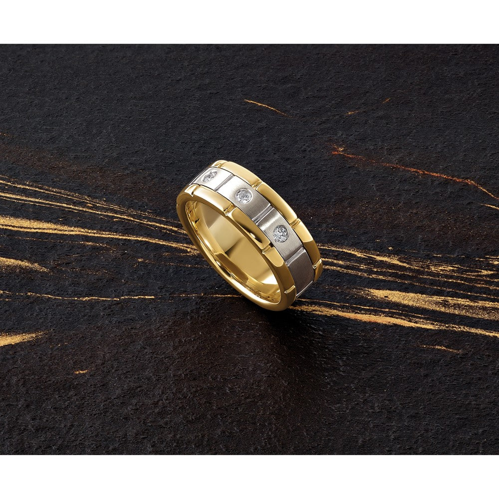 14k Two-tone Gold Men's Polished and Satin 1/6 carat Diamond Complete Ring