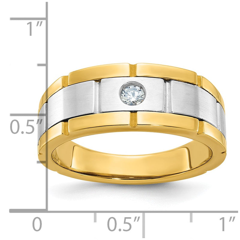 10K Two-Tone Ibgoodman Men'S Polished Satin And Grooved 1/10 Carat A Quality Diamond Ring