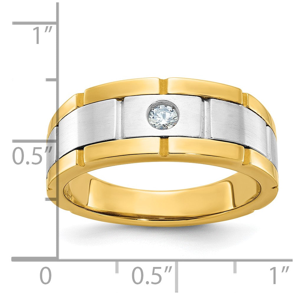 10K Two-Tone Ibgoodman Men'S Polished Satin And Grooved Ring Mounting