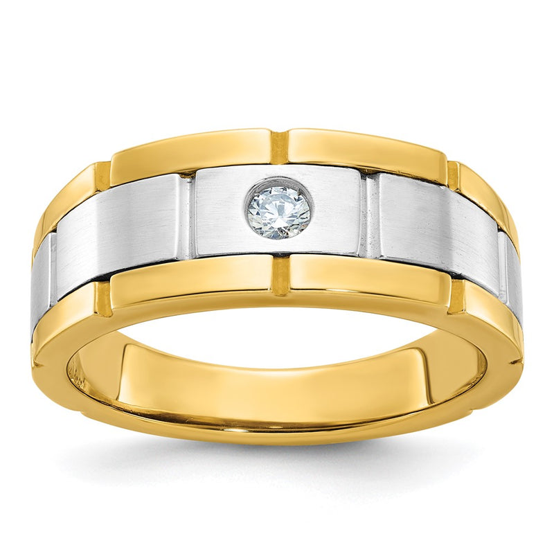 10K Two-Tone Ibgoodman Men'S Polished Satin And Grooved Ring Mounting