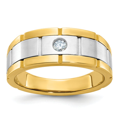 10K Two-Tone Ibgoodman Men'S Polished Satin And Grooved Ring Mounting