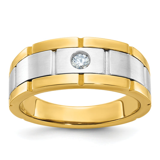 10K Two-Tone Ibgoodman Men'S Polished Satin And Grooved Ring Mounting