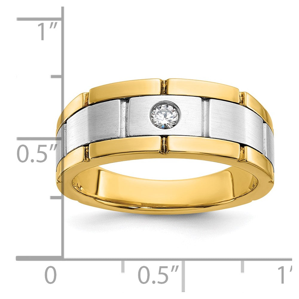 14k Two-tone Gold Men's Polished and Satin 1/10 carat Diamond Complete Ring