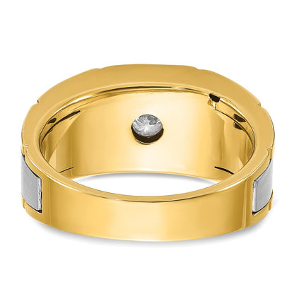 10K Two-Tone Ibgoodman Men'S Polished And Satin Diamond Complete Ring
