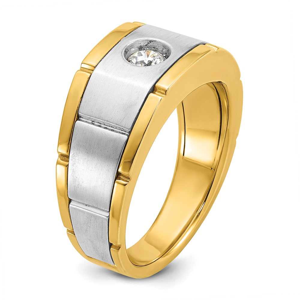 10K Two-Tone Ibgoodman Men'S Polished And Satin Diamond Complete Ring