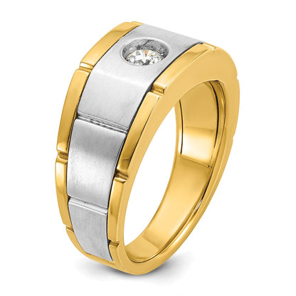 10K Two-Tone Ibgoodman Men'S Polished And Satin Diamond Complete Ring